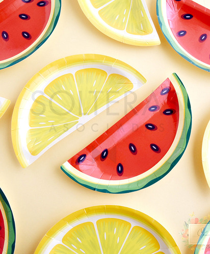 6 Platos Medio Limón - Cotillón Polipapel, Cumples, Fiestas