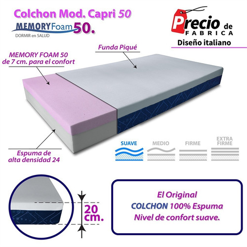 Colchón Con Memory Foam Gel - Capri 20cm Matrimonial
