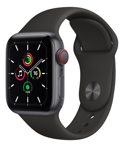 Apple Watch SE (GPS + Cellular, 40mm) - Caja de aluminio color gris espacial - Correa deportiva Negra