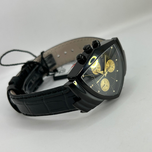 Reloj Hamilton Ventura L Chrono Quartz Unisex H24402730 Correa Negro Bisel Negro Fondo Negro