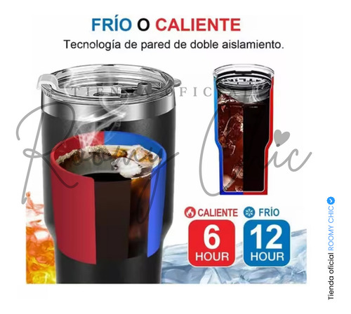 Vaso Térmico De 30oz Acero Inoxidable Con Popote Rojo