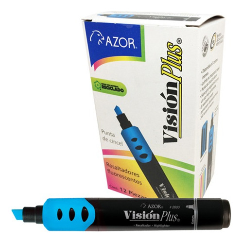 Marcatextos Vision Plus Amarillo Azor C/ 12 Pz Resaltador Color Azul