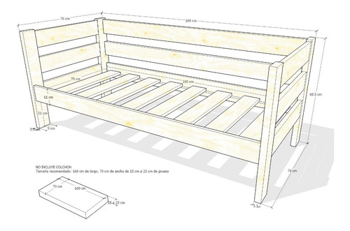 Imagen 2 de 4 de Cama Sofa Infantil Madera Natural 100% Maciza Ref: Lore