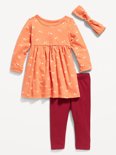 Conjunto Bebe Vestido Leggings Y Moño 3 A 6 Meses Old Navy