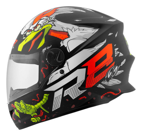 Capacete Moto Viagem Customizado Fechado R8 Rocket Chicken Cor Cinza Tamanho do capacete 60