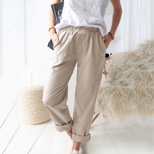 Pantalón Recto Casual Cómodo Con Cintura Elástica Para Mujer
