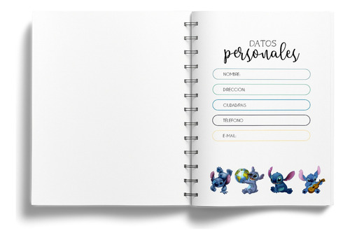 Planner Animado Anillado Personalizado Mod. Creative 1 Azul Marino Stitch