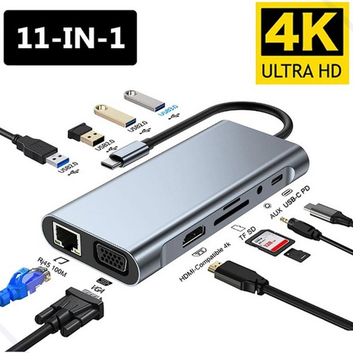 Adaptador Multiportas 10 Em 1 Tipo C Hdmi Ethernet Sd Bk-c3