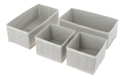 Set X4 Cajas Organizadoras En Tela Beige Hc