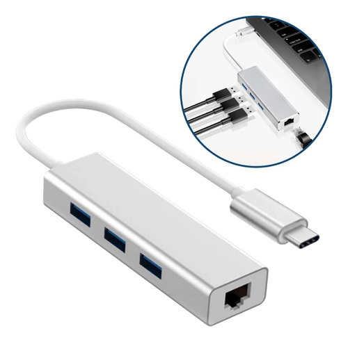 Hub Adaptador Tipo C 3 Puertos Usb 3.0 + Ethernet