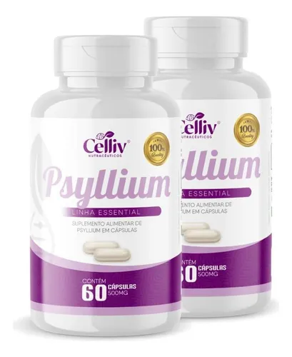 Kit Com 02 - Psyllium 60 Cápsulas De 500mg Celliv