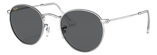 Anteojos de sol Ray-Ban Round Metal Legend Small con marco de metal color polished shiny silver, lente dark grey de cristal clásica, varilla polished shiny silver de metal - RB3447