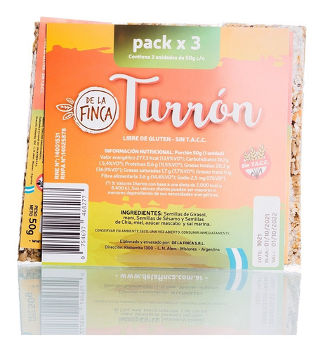 Imagen 3 de 3 de Turrón De Semilla De La Finca - X15 - Sin Tacc - Tradicional