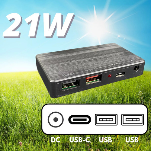 Mr. Gadgets Panel Solar Plegable Portátil 21w, Usb-a, Usb-c, Dc, Policristalino, Impermeable Ip67 Para Camping, Senderismo, Mochilero, Cargador