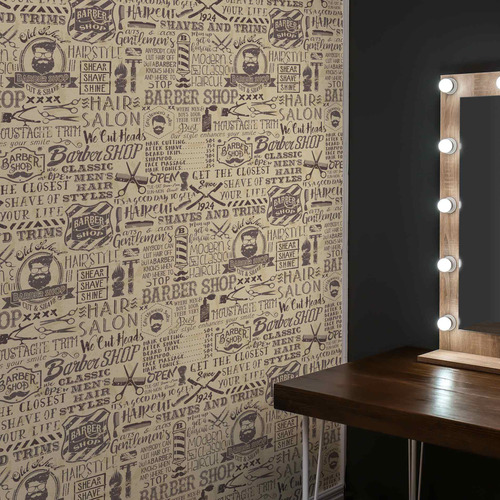 Imagem 2 de 2 de Papel De Parede Barbearia Vintage Retro 57x270cm