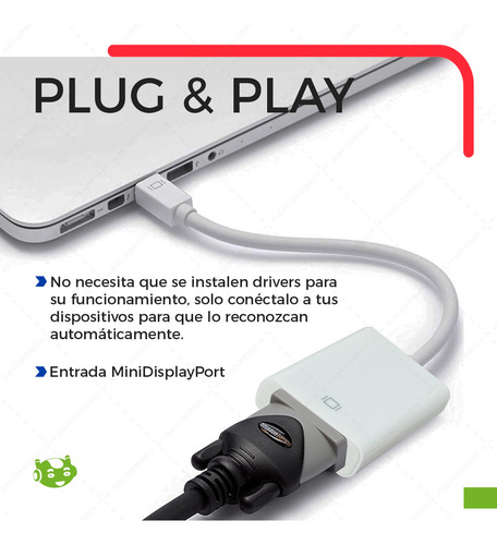 Adaptador Mini Displayport A Vga Resistente Para Mac Macbook A Monitor Pantalla Proyector Color Blanco Slim Company