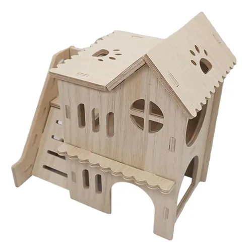 Casa/Cama Para Cobayas Y Pequeños Animales - Cueva De Invierno Con Diseño De Tienda, Hecha De Madera Y Pana, 22.5x18x15 Cm