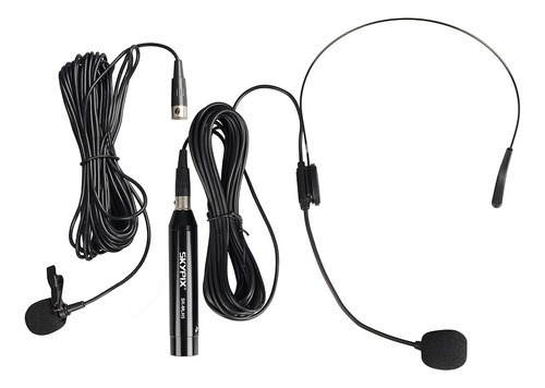 Microfone Com Fio Headset + Lapela Skypix Com Cabo 8 Metros Cor Preto