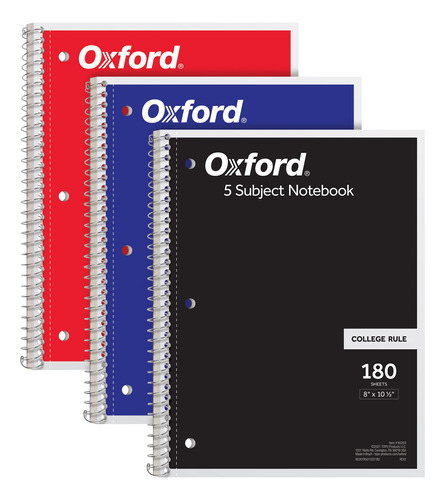 Oxford Paquete De 3 Cuadernos En Espiral, 5 Materias, Papel