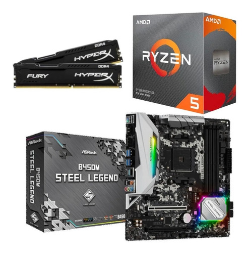 Kit Amd Ryzen R5 3600x + B450m Steel Legend + Hx 16gb 2666