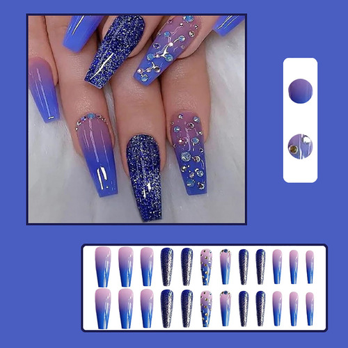Press On Nails Desmontable Star River Rhinestone 24 Kit Uñas