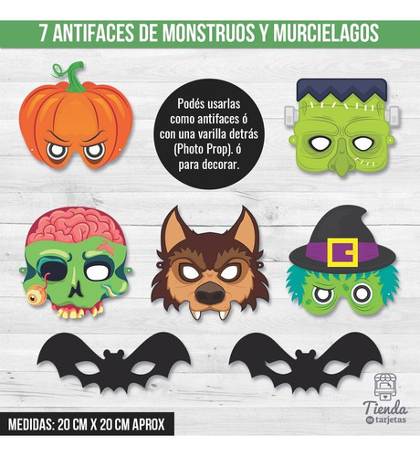 Imagen 4 de 8 de Kit Imprimible Halloween Noche Brujas Máscaras Photo Booth