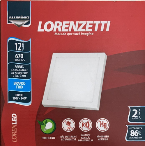 Painel Led Lorenzetti Quadrado De Sobrepor 12w Luz Branca Cor Branco 100V/240V