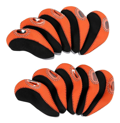 10x Golf Irons Head Cover Set Club Negro Y Naranja