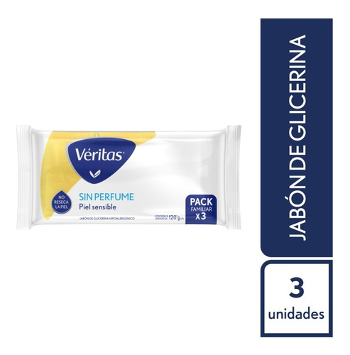 Jabon De Glicerina Sin Perfume Veritas 3 X 120 Gr