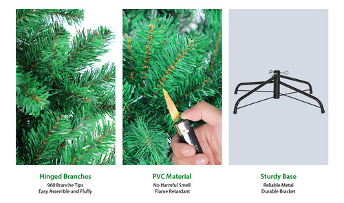 1.8m De Árbol De Navidad Artificial Verde Pino 960 Ramas