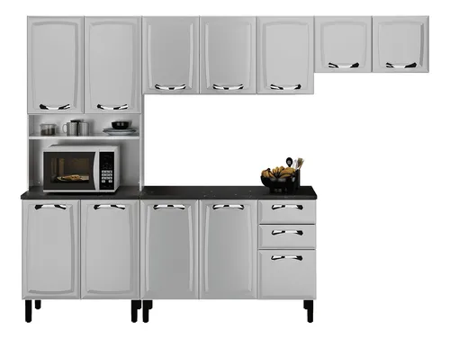 Cozinha Aço New Premium Com Paneleiro 4 Portas Balcão Aereo