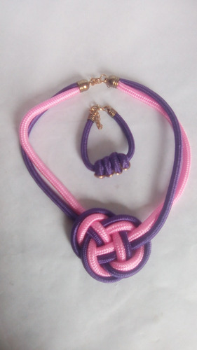 Collar Y Pulsera Tejida Con Detalles En Baño De Oro