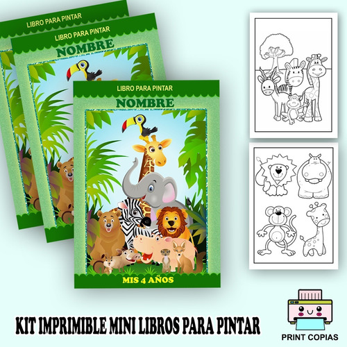 Kit Mini Librito  Pintar Y Personali  Animalitos De La Selva