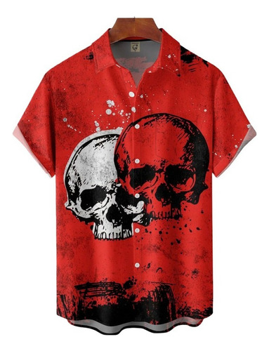 Camisa Hawaiana Manga Corta Con Calavera Para Hombre Tl32