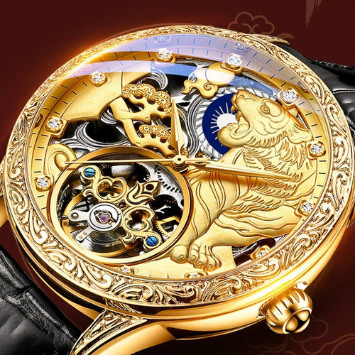 Reloj Mecánico De Cuero Con Diamantes Chenxi Fashion