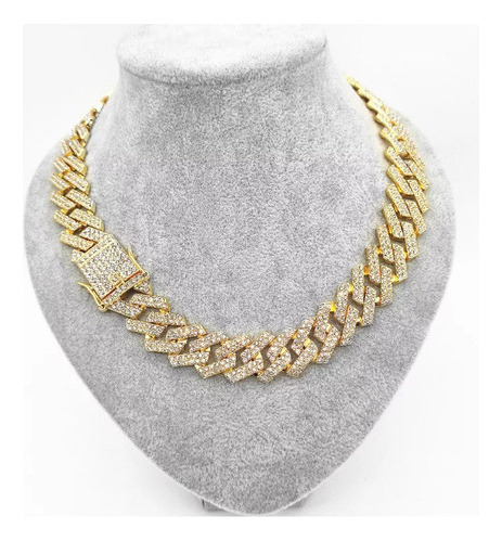 Collar Hombre Cadena Cubana Diamante Oro Plata 40cm