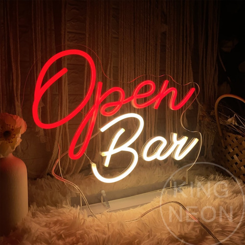 Letrero De Neón Open Bar 40x35cm Bar Bebidas Cerveza