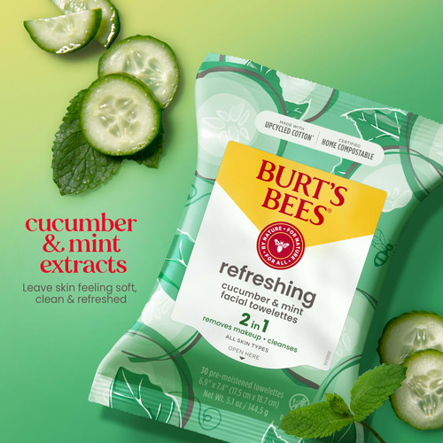 Toallitas Faciales Burt's Bees, Pepino Y Menta, 30 Unidades