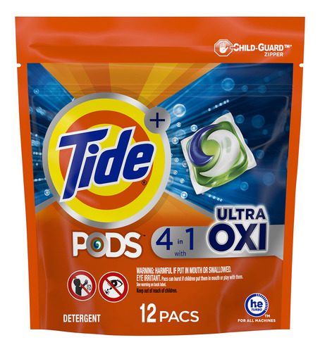 Detergente Premium C/ 12 Cápsulas Tide Pods Ultra Oxi 4 En 1