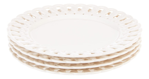 Plato Postre 8  Porcelana Blanca Perforacion Fina Juego 4