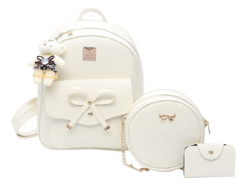 Set 3 Bolsa Mochila Monedero Elegante Para Mujer Con Oso