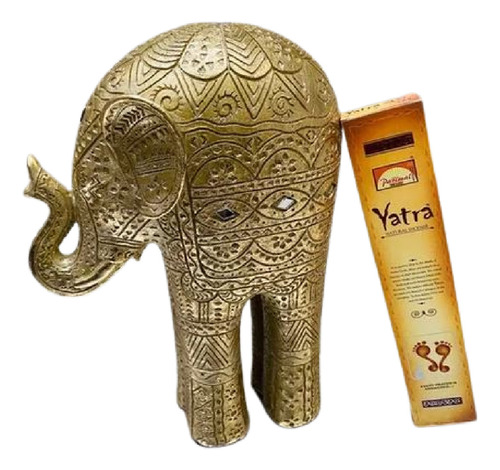 Elefante Decorativo Dorado Con Fantasias Importado Oriente