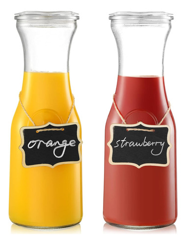 Juego De 2 Jarras De Vidrio Con Tapas, Jarra De Agua De 1 L