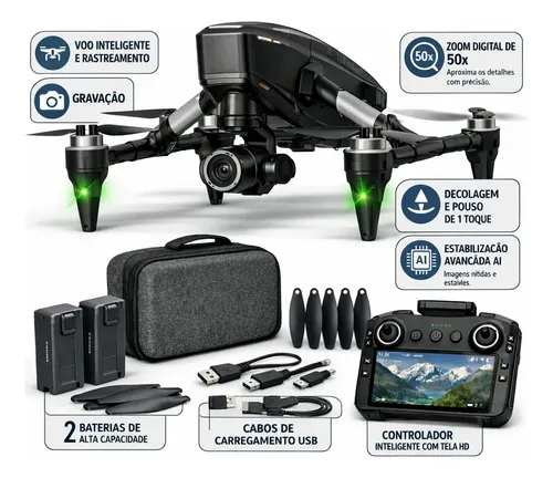 Drone Profissional H34 Câmera 4k Full Hd Estabilizada Gps Wifi Fp...