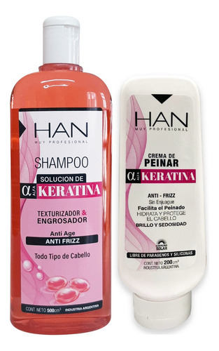 Shampoo Han + Crema Keratina Fortalecedor + Kit Peines