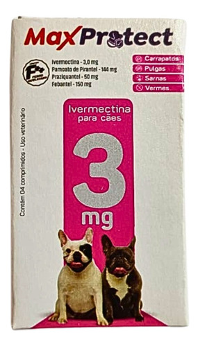 Anti Vermes, Carrapatos, Pulga E Sarnas - 4 Comp Cães P 15kg