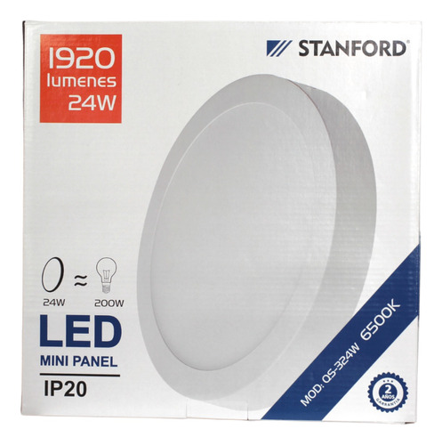 Foco Panel Plafón Led Sobrepuesto Redondo 24 W Luz Fría