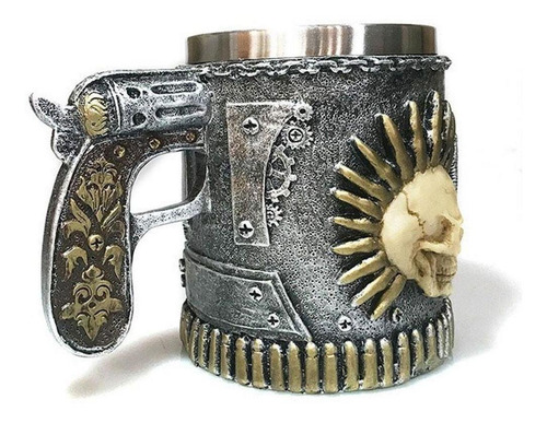 Imagem 2 de 3 de Caneca De Chopp Caveira Punk Pistola 450ml