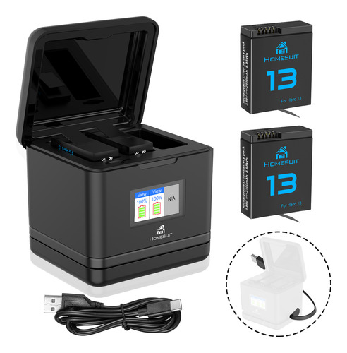 Cargador Lcd Triple Homesuit +2 Baterías Para Gopro Hero 13