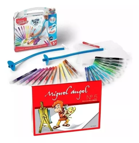 Set Coloreo X 24 Marcadores Aerógrafo Maped + Block Dibujo